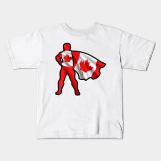 Canadian Hero Wearing Cape of Canada Flag Love Canadian Roots Kids T-Shirt